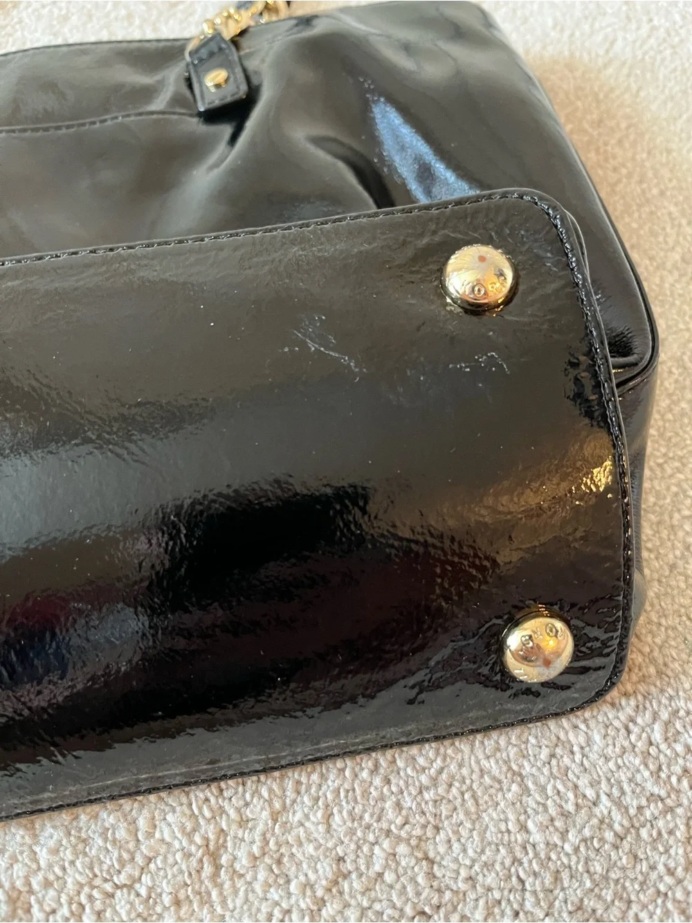 Michael Kors Black Patent Tote with Gold Chain Straps